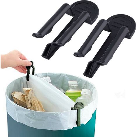 Support 2 pour fixer et étanchéiser les sacs poubelles (modèle Noir), parfait pour tous types de poubelles avec matériel de plastique (1/5)