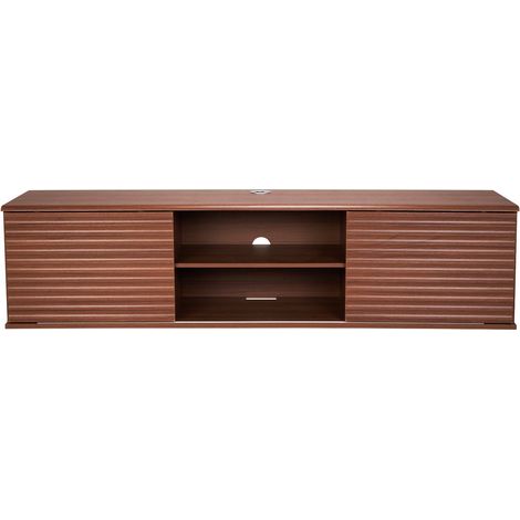 Meuble TV mural suspendu, centre multimédia de 152 cm (60 po) avec étagère réglable et portes coulissantes, étagère TV suspendue à 2 niveaux avec compartiment de rangement pour lecteur DVD, décodeur c (1/5)