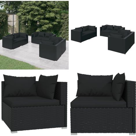 Set Divani da Giardino 6 pz con Cuscini in Polyrattan Nero - Divano angolare - Rattan