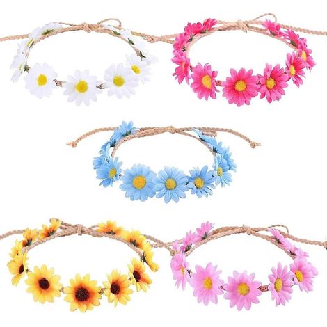 Blumenhaarkranz (5-teilig) – Gänseblümchen-Haarreif – Sonnenblumenkranz – Brauthaarschmuck