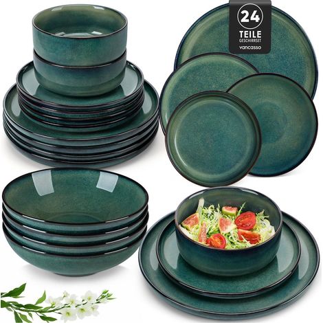 Geschirrset 24teilig Steingut Kombiservice 6 Starry-grün 24 Teile Set (1/5)