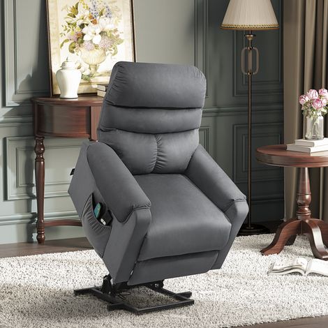 Fernsehsessel mit Aufstehhilfe Elektrisch, Massagesessel mit Liegefunktion und Wärmefunktion, Relaxsessel mit Fernbedienung und Seitentasche Verstellbar Polyester-Gewebe Dunkelgrau (1/5)