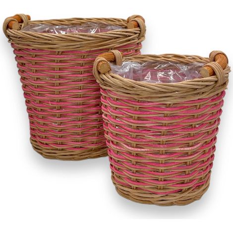 MIJOMA Set di 2 vasi da fiori in rattan, marrone-rosa, universali (1/5)