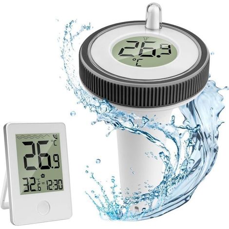 Crezuo Kabelloses Poolthermometer, Kabelloses schwimmendes digitales Poolthermometer, IP67 wasserdichtes Poolthermometer, Wasserthermometer für den Innen- und Außenbereich, für Aquarien, Badewannen, T (1/4)