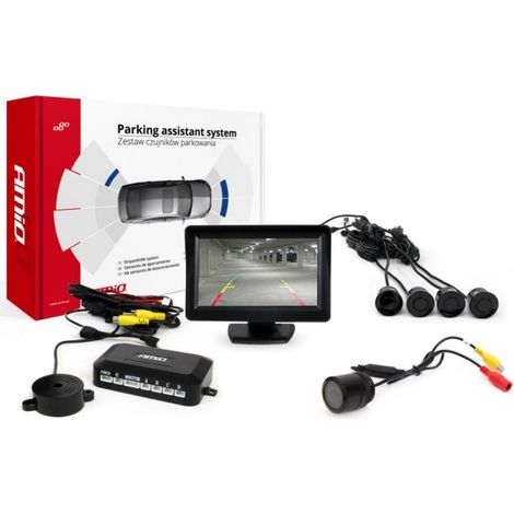 Kit de sensores de estacionamiento TFT01 de 4,3" con cámara HD-301-IR, 4 sensores, negro