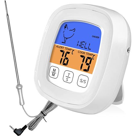Thermomètre de cuisine étanche à aiguille incurvée, blanc pur, avec minuteur, écran tactile couleur, alarme pour aliments et viandes.-AquaForge (1/3)