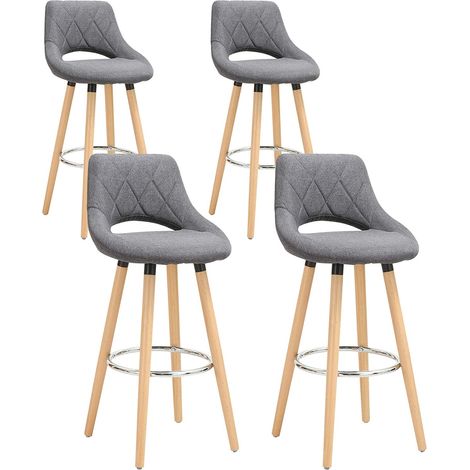 Woltu – Lot de 4 tabourets de bar – Hauteur d'assise 68cm – Dossier ergonomique – Bois massif et lin – Patins antidérapants pour protection