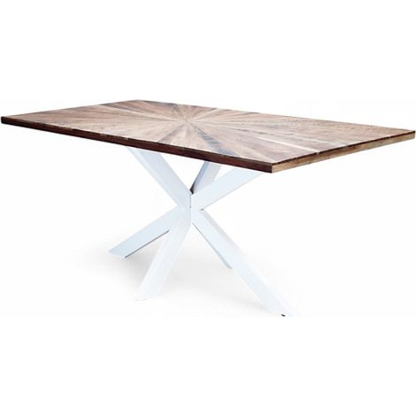 Tavolo rettangolare in legno acacia e metallo bianco 180x90xH77 cm