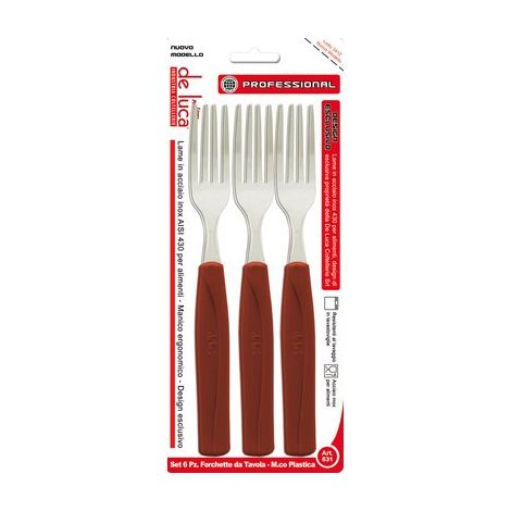 Forchetta Tavola Super De Luca Manico Plt Marrone Inox 6 Pezzi