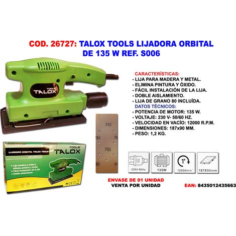 TALOX talox tools lijadora orbital 135 w ref. s006 , talox tools lijadora orbital 135 w ref. s006