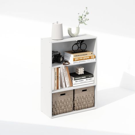 Étagère, Bibliothèque À 3 Niveaux, Étagères De Rangement, 24,6 x 60,2 x 80 cm, pour Salon, Chambre, Bureau, Blanc Uni. (1/5)
