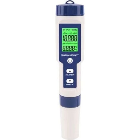 Testeur de salinité de piscine, testeur numérique de salinité de l'eau de mer 5 en 1, Kit de Test étanche Ip67 (1/4)