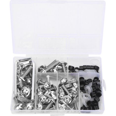 158 pièces/ensemble Kit universel de boulons de carénage, joints et clés Accessoires pour moto Argent (1/5)