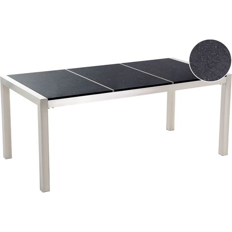Garden Dining Table Black and Silver Granite Table Top Stainless Steel Legs Outdoor Resistances 6 Seater 180 x 90 x 74 cm GROSSETO (1/5)