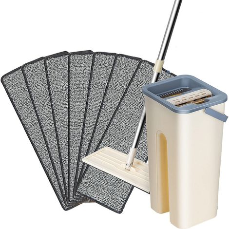 Sturdy And Strong Floor Mop and Bucket Set, Easy and Simple Squeeze Bucket Flat Mop with 7-Pack Replacement Machine Washable Microfibre Mop Pads for All Floors Types (1/5)