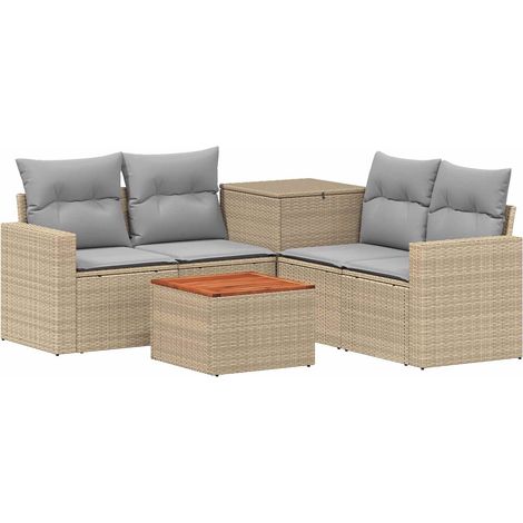 Sofa Set 6 stk. Beige und Hellgrau Polyrattan und Stahl vidaXL (1/5)