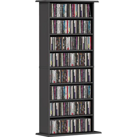 Rangements pour CD et DVD, meuble de rangement multimédia, capacité 360 CD/185 DVD et Blu-ray, 8 compartiments et 6 étagères réglables, pour salon, chambre, 58x24x126,3cm, noir (1/5)