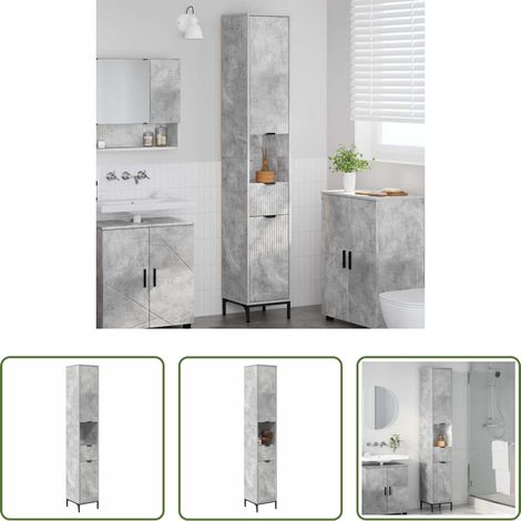vidaXL Rangement hygiène - Cabinet de salle de bain Gris béton 31,5 x 33 x 190 cm (1/5)