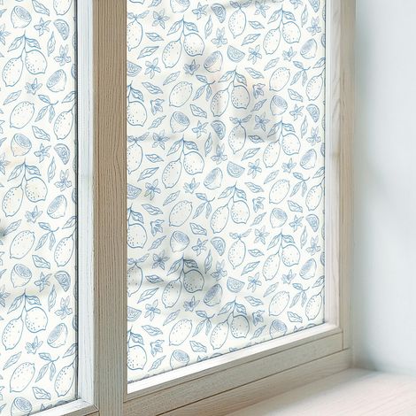 Sichtschutzfolie 200x116 cm PVC Sichtschutz Fenster Dekorativ Dekorfolie Blickdicht Selbstklebend Folie für Badezimmer Milchglas Zitronenmuster