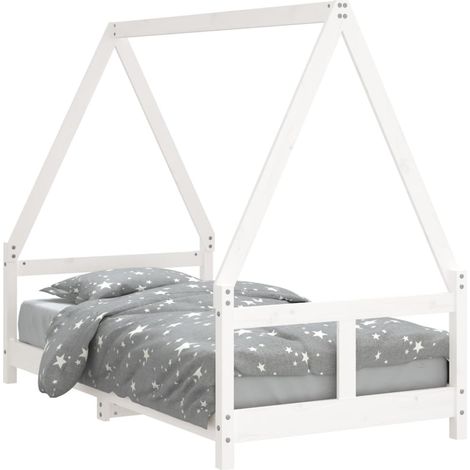 Lit simple Cadre de lit pour enfant blanc 80x160 cm bois de pin massif (1/5)
