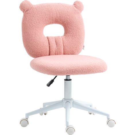 Chaise enfant en peau d'agneau avec assise réglable en hauteur et dossier en forme d'ours, capacité de charge 120 kg, rose (1/5)
