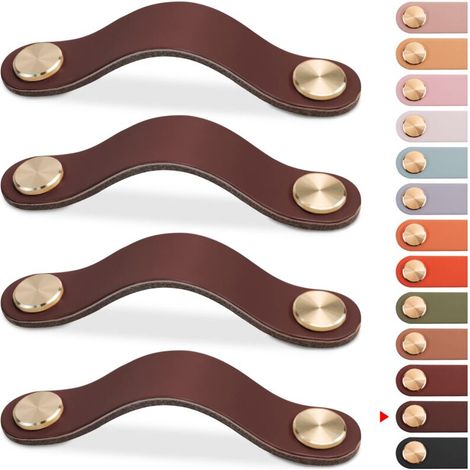 4 Stück Leder-Möbelgriff, Schranktürknauf, Ledergriff, Schubladenknauf, Vintage-Möbelgriff für Schränke, Kommode, Küche, Badezimmer (Dunkelbraun, 128 mm)