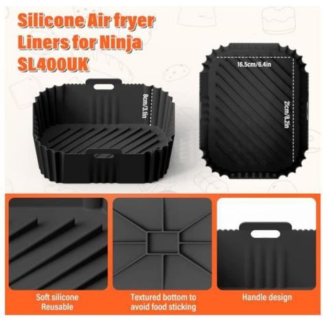 Accessoires pour friteuse sans huile 9.5L, moule en silicone double empilable avec ouverture latérale grande capacité, lot de 2 pièces noir (1/4)
