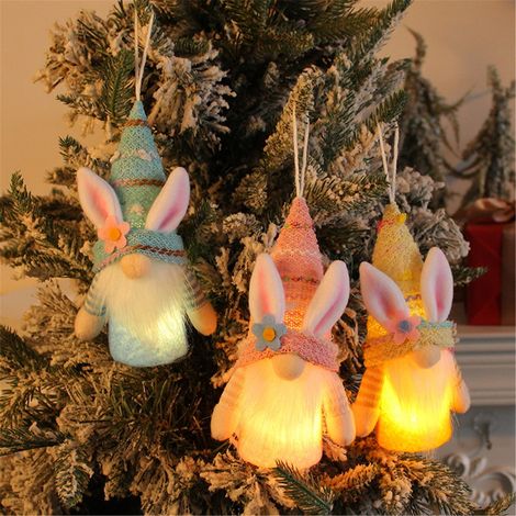Gnome Lumineux - Lapin En Peluche Avec Éclairage LED - Décoration De Printemps Et Pâques - 3 Pièces (1/5)