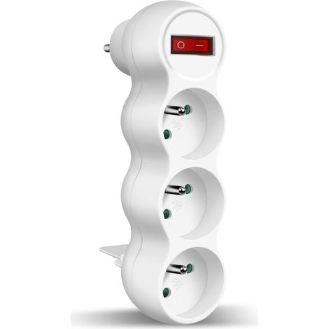 Prises Électriques avec Interrupteur, Extrastar Multiprise 3 en 1 Murale Fiche, Idéal pour Chambre Bureau Domicile, 16A, 230V, Blanc (1/5)