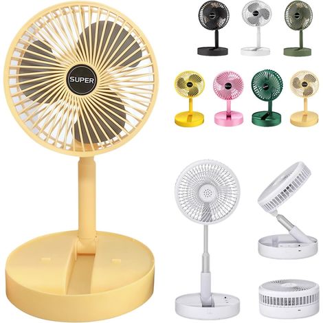 Ventilateur télescopique pliable – Ventilateur de bureau portable rechargeable par USB pour voyage, silencieux, oscillant, compact (kaki) (1/5)