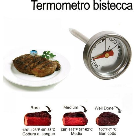 Trade Shop - Mini Termometro Per Carne Temperatura Bistecca Analogico Da Cucina Alimenti -