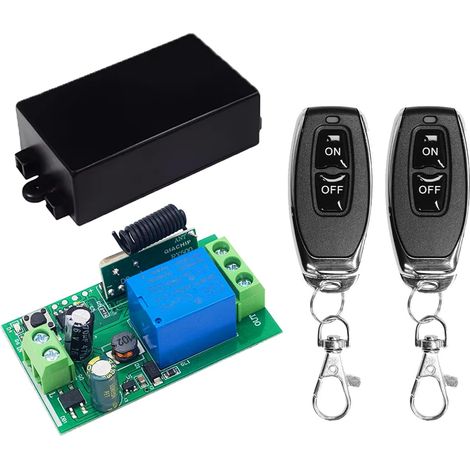 Commutateur De Télécommande Radio Interrupteur 433MHz 220V Module récepteur Relais sans Fil 1 Canal avec 2 émetteurs,Contact Sec pour Porte de Garage, éclairage, motorisation de Portail (1/5)