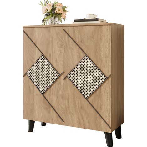 Moderner Schuhschrank mit dekorativem Rattanmuster, 80 x 32 x 91 cm, stilvoller Flurschrank mit Stauraum, geschlossenen Türen und Ablagefläche