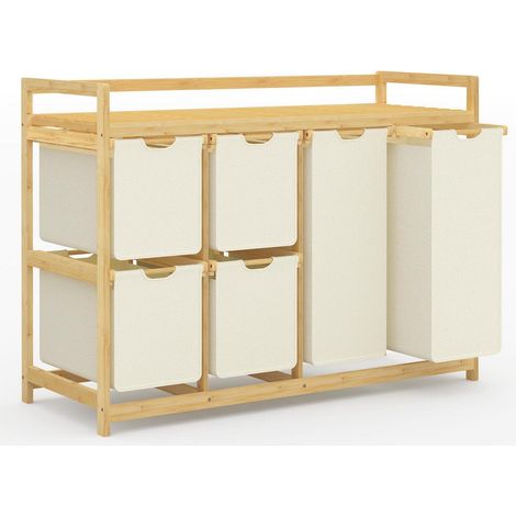 Meuble à linge 200L 6 compartiments en bambou avec 2 sacs et 4 boîtes (1/5)