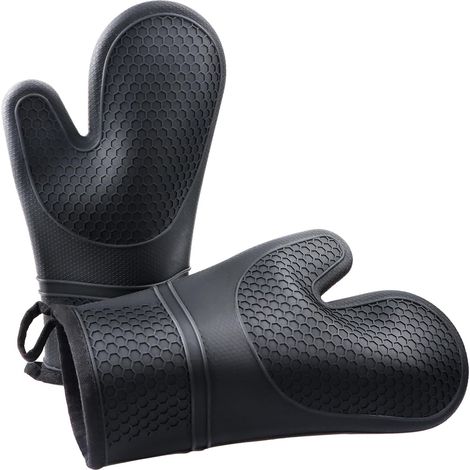 Gants de cuisine résistants à la chaleur (jusqu'à 100 °C), lot de 2 maniques avec revêtement en silicone, idéales pour la cuisine, pour griller, cuisiner et pâtisser. (1/5)