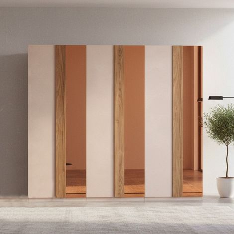 Armadio Bristol 6 ante battenti cashmere e noce caramello con specchi bronzati 273x240H (1/2)