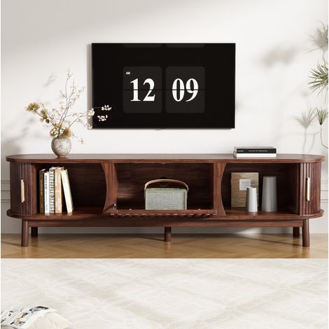 Mueble TV 165 x 39,5 x 46 cm con puerta corredera y abatible, marrón DESVIAE (1/5)