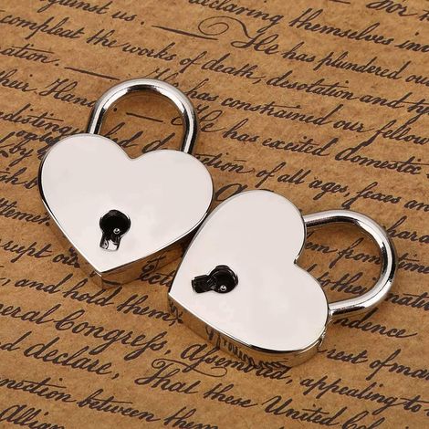 Petit cadenas en forme de coeur Mini verrou d'amour avec clé pour boîte à bijoux rangement journal livre baga 2 pièces Métal (1/2)