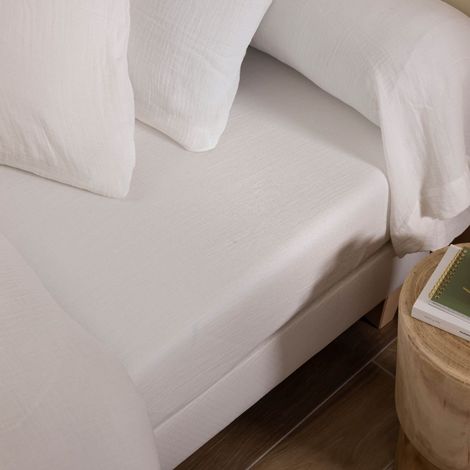 Drap housse 140x190 gaze de coton blanc Terre de Nuit NOA - NOA