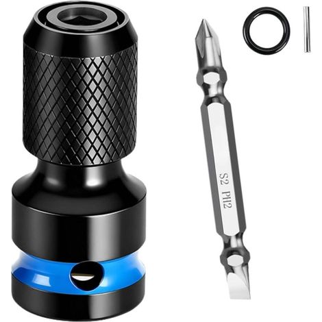 Adaptateur de visseuse à percussion, 1/2" vers 1/4, Bleu, Adaptateur pour visseuse à percussion et porte-embouts (1/5)