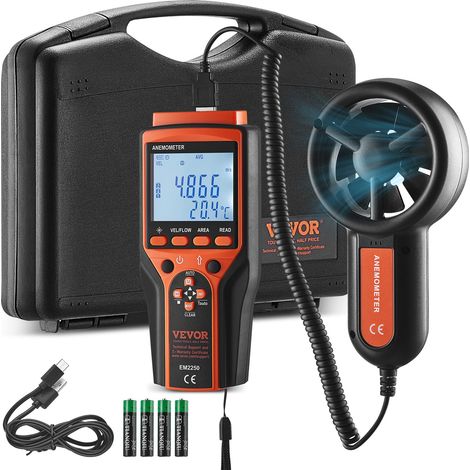 Anémomètre Portable -10℃ à 60℃ Mesureur Numérique Vitesse du Vent CFM, Mesure Température du Vent, Flux d'Air, Refroidissement Éolien avec Écran Rétroéclairé LED pour Voile Surf Drone Vol CVC (1/5)