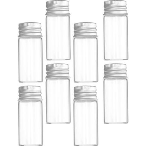 Lot de 10 Bouteilles D'expérimentation en Verre Transparent 10ml Couvercle en Aluminium Argenté, Étanches et Résistantes pour Huiles Essentielles (1/5)