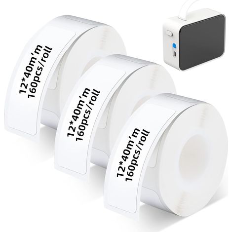 Lot de 3 rouleaux de papier thermique adhésif D30, noir sur blanc, pour étiqueteuse Phomemo D30/D35, rouleau de papier thermique pour fournitures de bureau et de maison (1/5)