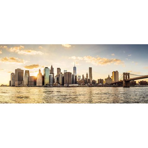Tableau décoratif coucher de soleil sur Manhattan | Tableau sur toile ville de New York pour salon | Tableau moderne ville américaine 1,0 x 0,4 m (1/2)