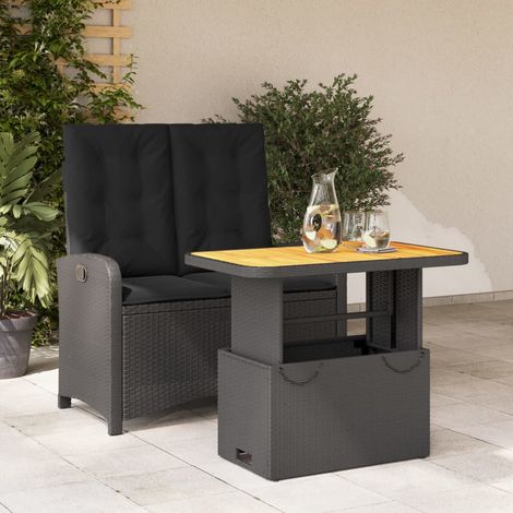 Set comedor de jardín 2 pzas con cojines ratán sintético negro vidaXL (1/5)