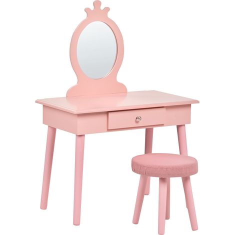 Toiletta da cameretta con specchio e sgabello Rosa Margie