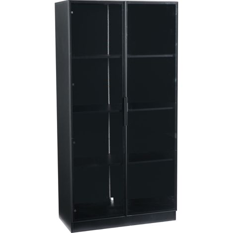 Vitrina de cristal con LED APP, armario alto de 2 puertas, 80 x 40 x 160 cm, negro (1/5)