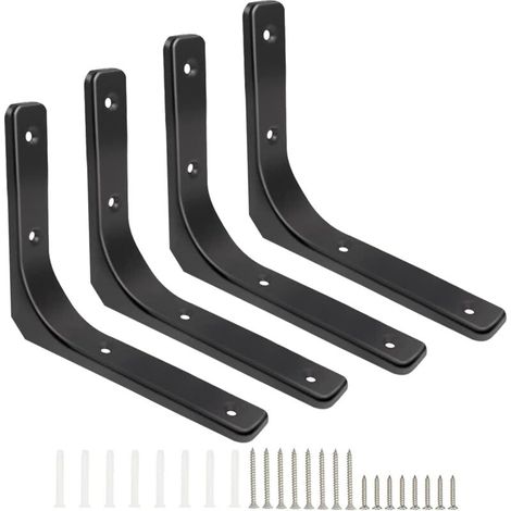 équerres étagère Murale, 4 Pièces Equerre Metal 150mm x 200mm Equerre Charge Lourde Support Etagere Murale, Finition Noir Brillante Pour étagère Suspendus Placard Déco (1/5)