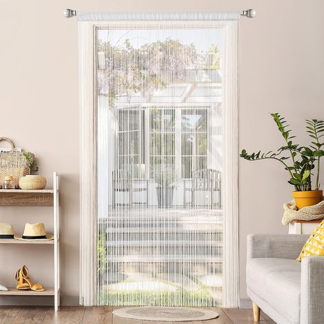 Rideau à Fils Blanc 90x245cm Décoratif Porte Balcon Séparation Pièce (1/5)