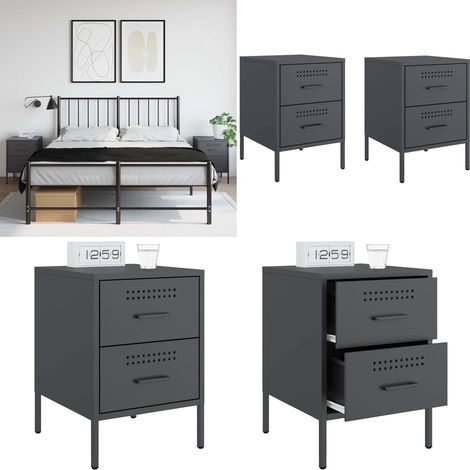 Nachttische 2 Stk. Anthrazit 36x39x50,5 cm Stahl - Industrieller Nachttisch - Metall Nachttisch - Schubladen Nachttisch - Wohnraum Dekoration - Sideboard - Home & Living (1/5)